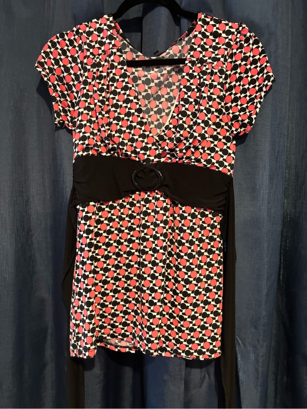 Maurices Pink, Black and White Geometric V-Neck Top